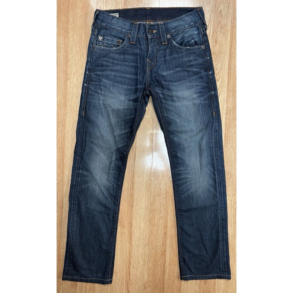 True Religion Mens Sz 28x29 Ricky Relaxed Straight Denim Jeans  Pockets Blue